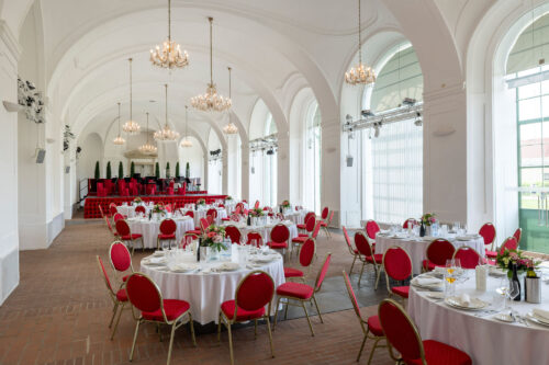 Interior view of the Orangery Schönbrunn with gala tables
